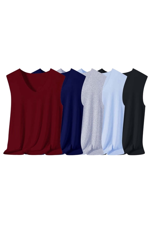 Mens 5 Packs Tank Tops Sleeveless V Neck Casual Undershirts Soft Breathable Fabric Value Pack for Gym and Daily Wear Comfort Fit XXL Size Dark Blue