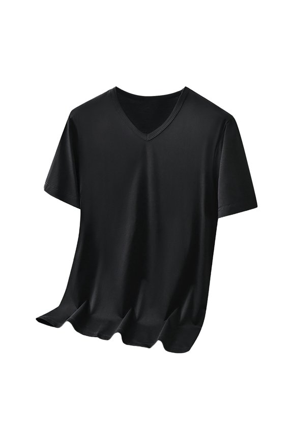 Mens Spring Summer Casual Linen Cotton V Neck T Shirts Breathible Short Sleeve Tee Tops XXL/4个点 Size Black