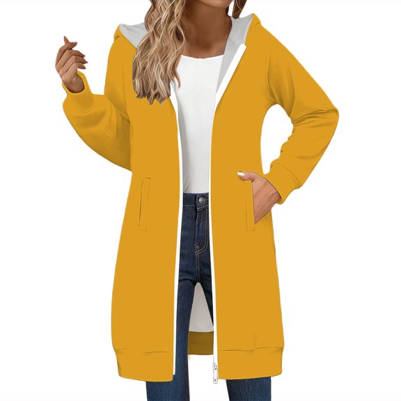 Breezora Mid Length Fleece Sweatshirt For Women Double Zip Up Fall Winter Everyday Warm Layering Essential XXL Size Yellow