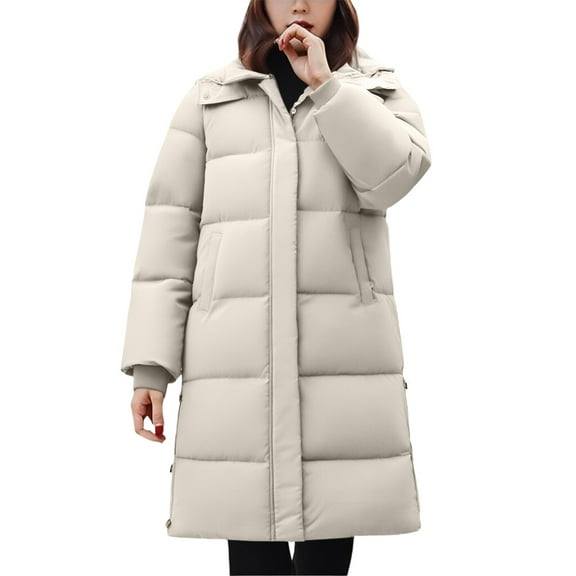 Breezora Mid Length Insulated Puffer Coat for Women Warm Thickened Quilted Winter Jacket M Size Beige