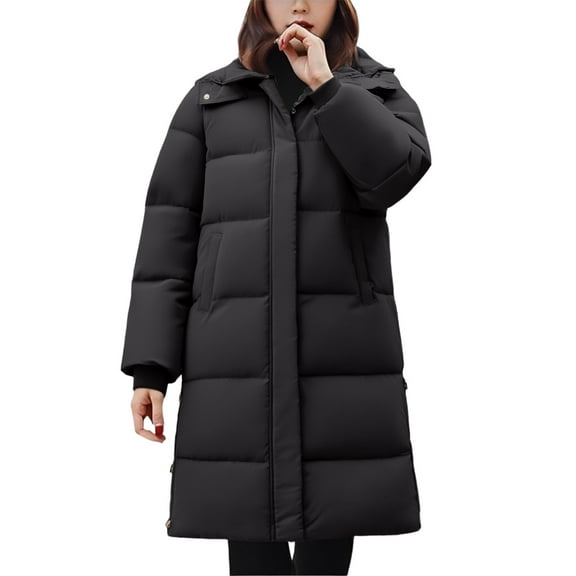 Breezora Mid Length Insulated Puffer Coat for Women Warm Thickened Quilted Winter Jacket M Size Black