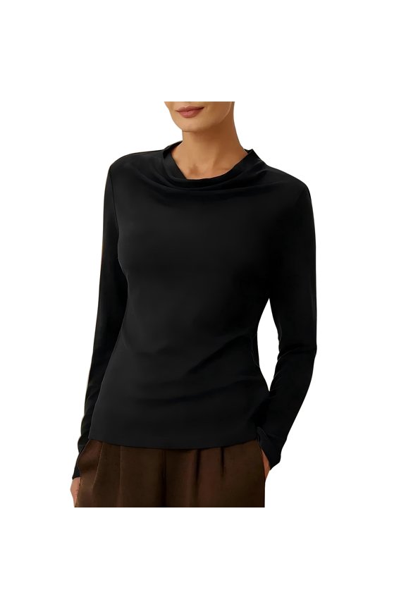 Modern Drape Collar Knitted Top For Women Long Sleeve Casual Pullover With Elegant Hanging Neckline Soft Everyday Sweater XXL Size Black