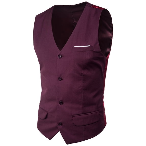 Breezora Modern Slim Fit Suit Vest for Men Tailored V Neck Formal Waistcoat Lightweight Design for Wedding Prom Business and Office Events M Size Wine