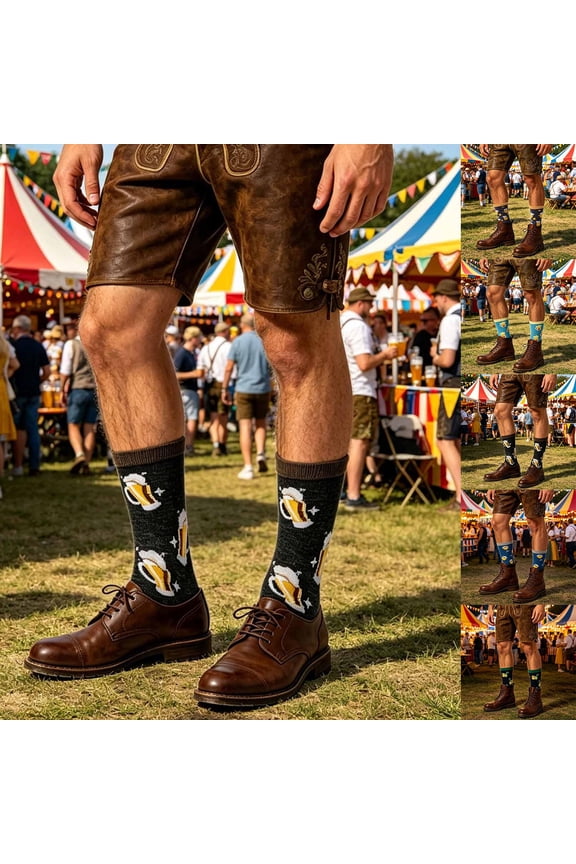 Novelty Beer Mug Pattern Crew Socks Unisex Casual Fun Mid Calf Socks for Daily Wear Gift for Oktoberfest Bavarian Theme Party