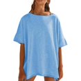 thumbnail image 1 of Breezora Oversized Cotton Tee for Women Soft Breathable Short Sleeve Crewneck Tshirt Trendy Relaxed Fit Summer Essential Top M Size Sky Blue, 1 of 5