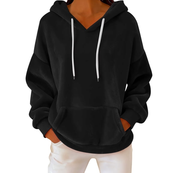 Breezora Oversized Fleece Hoodie For Women Loungewear Warm Pullover Fall Winter Everyday Streetstyle S Size Black