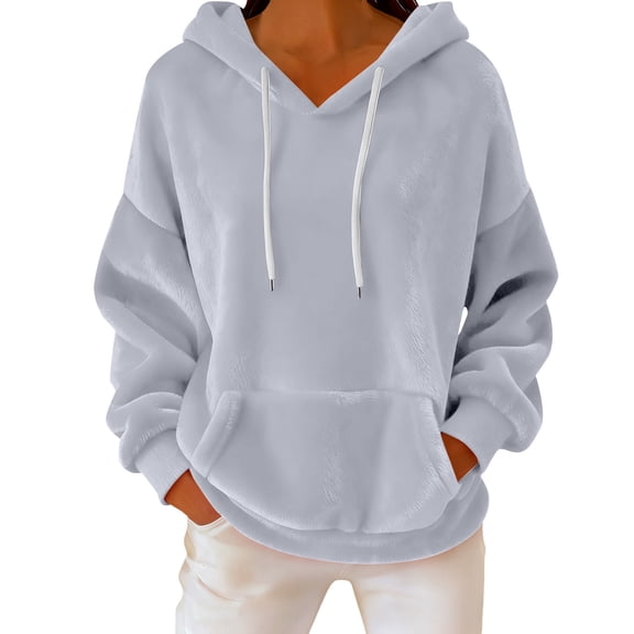 Breezora Oversized Fleece Hoodie For Women Loungewear Warm Pullover Fall Winter Everyday Streetstyle S Size Grey