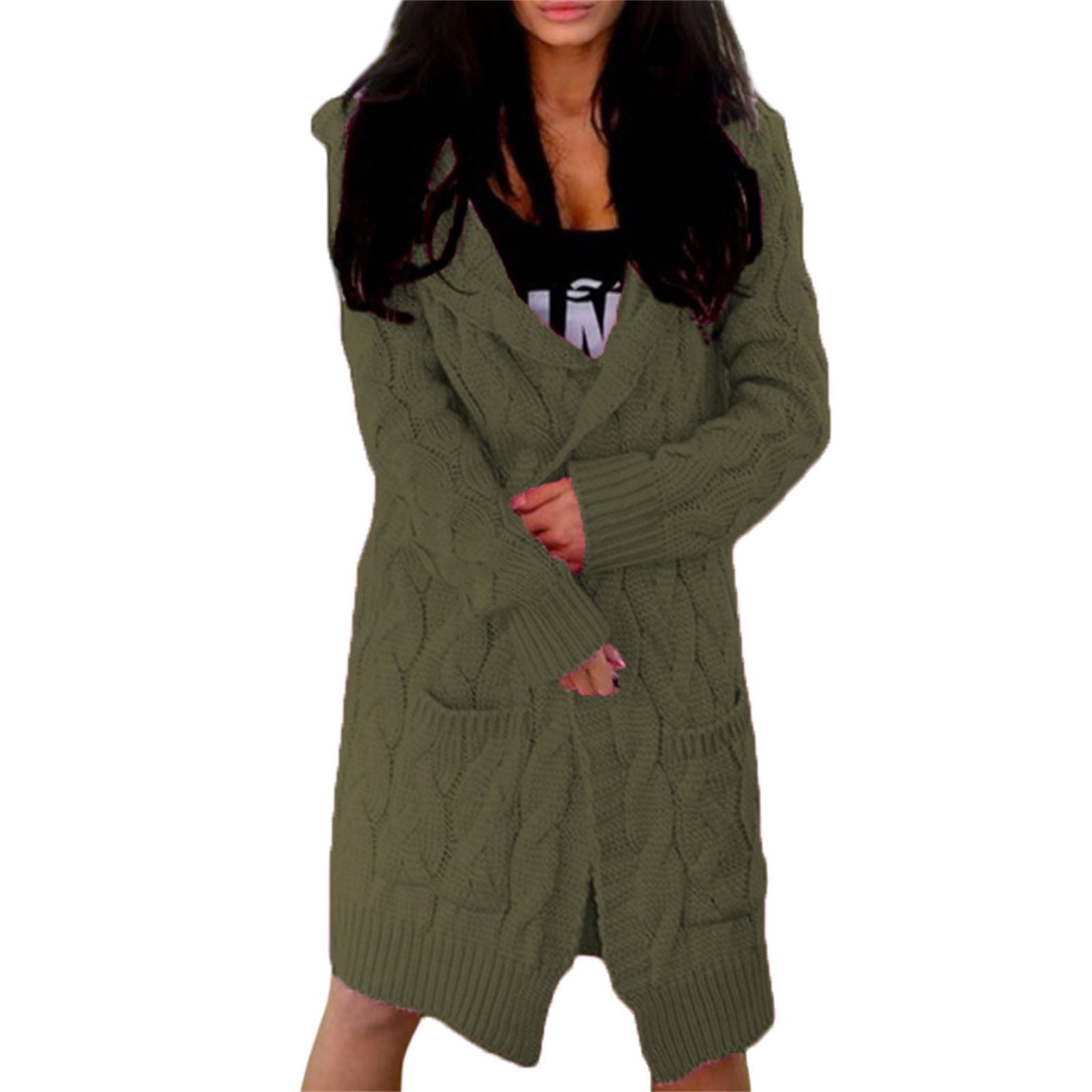 Longline Hooded Zip-Up Cardigan Coat with Flared Hem main image 0