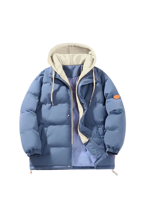 Oversized Hooded Patchwork Puffer Coat Women Quilted Zip Up Jacket Packable Warm Winter Outdoor Fashion XXL Size Blue