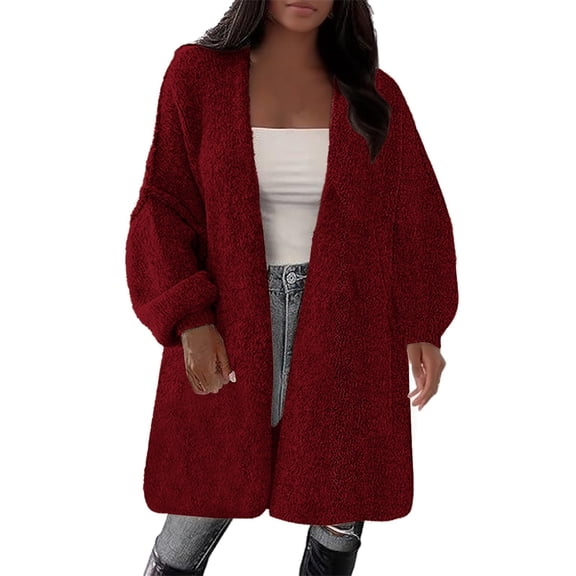 Breezora Oversized Long Cardigan For Women Trendy Knit Sweater Coat Winter Fashion Outerwear Comfortable XXL Size Wine