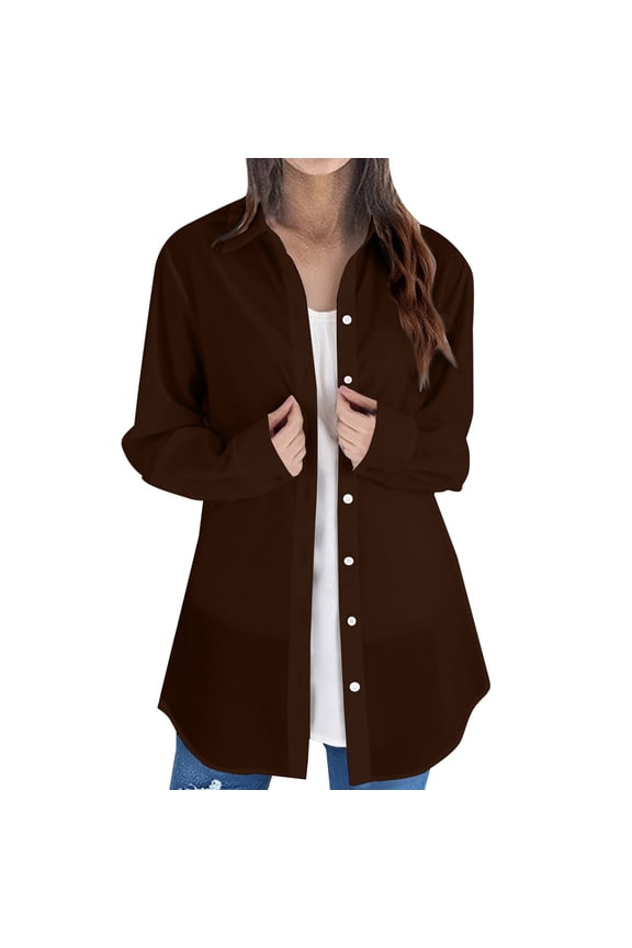 Oversized Long Sleeve Button Front Shirt Women Loose Fit Flowy Blouse with Side Slits for Layering and Street Style L Size Wine