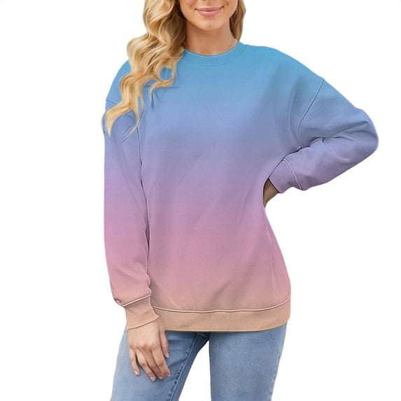Breezora Oversized Long Sleeve Crew Neck Sweatshirt for Women Fall Layering Top Soft Lightweight Fabric Casual Streetwear Loungewear XL Size Light Blue