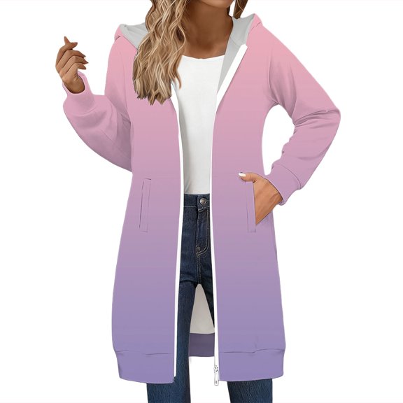 Breezora Oversized Long Zip Jacket for Women Double Zipper Sweatshirt Fall Winter Streetwear Soft Feel Casual Longline Top Layer XXXL Size Pink