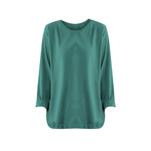 Breezora Plus Size Basic Long Sleeve Tee Women Comfort Stretch Cotton Blend Relaxed Fit Tshirt Layering Essential Top M Size Green