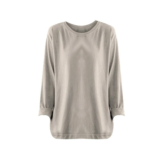 Breezora Plus Size Basic Long Sleeve Tee Women Comfort Stretch Cotton Blend Relaxed Fit Tshirt Layering Essential Top XXL Size Khaki