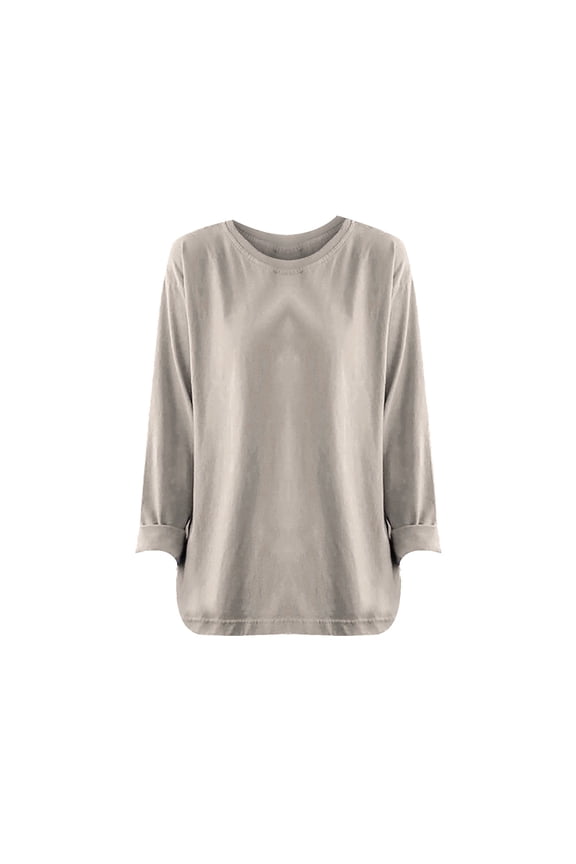 Plus Size Basic Long Sleeve Tee Women Comfort Stretch Cotton Blend Relaxed Fit Tshirt Layering Essential Top XXXL Size Khaki