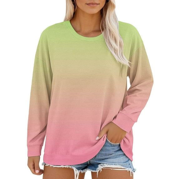 Breezora Plus Size Crew Neck Long Sleeve Tee Shirts Women Loose Fit Comfortable Everyday Casual Basic Top XL Size Yellow