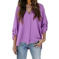 thumbnail image 1 of Breezora Women's Loose Fit Blouse with Puff Sleeves Comfortable Work Shirt V Neck Casual Top for Office Wear S Size Purple, 1 of 5