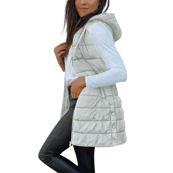 Breezora Quilted Button Front Puffer Vest Sleeveless Hooded Warm Layer for Cold Weather Adventures L Size Grey