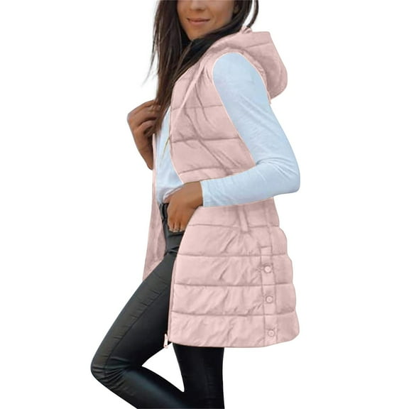 Breezora Quilted Button Front Puffer Vest Sleeveless Hooded Warm Layer for Cold Weather Adventures M Size Pink