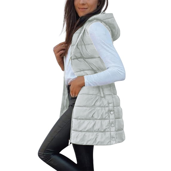 Breezora Quilted Button Front Puffer Vest Sleeveless Hooded Warm Layer for Cold Weather Adventures XL Size Grey