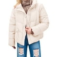 thumbnail image 1 of Breezora Quilted Puffer Jacket for Women Full Zip Hooded Bubble Coat Winter Warm Long Sleeve Padded Parka L Size Beige, 1 of 10