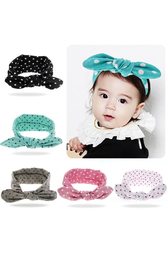Rabbit Ears Elastic Headband With Bowknot Point Design Soft Stretchy For Girls