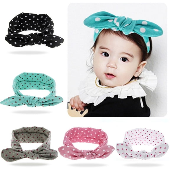 Breezora Rabbit Ears Elastic Headband With Bowknot Point Design Soft Stretchy For Girls