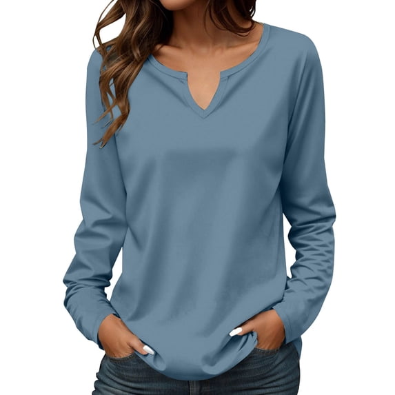 Breezora Relaxed Fit V Neck Long Sleeve Tee for Women Soft Stretch Essential Top for Workout Yoga and Daily Comfort Wear XL Size Sky Blue