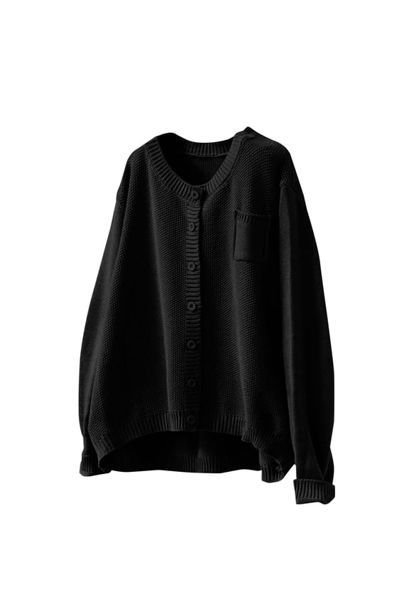 Retro Knitted Cardigan for Women Loose Fit Long Sleeve Cotton Sweater Jacket Autumn Casual Outerwear L Size Black