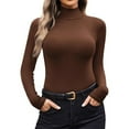 thumbnail image 1 of Breezora Ribbed Turtleneck Long Sleeve Layer Top Soft Thermal Base Shirt Lightweight Womens Fall Winter Essential XL Size Coffee, 1 of 4