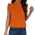 thumbnail image 1 of Breezora Romantic Square Neck Lace Trim T Shirt Women's Airy Short Sleeve Summer Top L Size Orange, 1 of 6