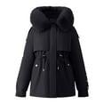 thumbnail image 1 of Breezora Short Puffer Jacket for Women Warm Thickened Lined Detachable Hooded Winter Coat Petite Fit L Size Black, 1 of 3