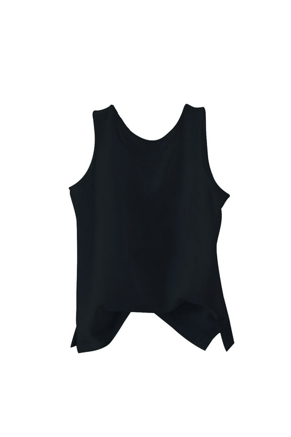 Soft Cotton Linen Knit Vest for Women Round Neck Lightweight Layering Piece Breezy Summer Tank Casual Staple L Size Black