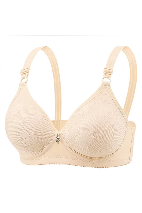 Soft Cotton Wireless Bra Comfort Fit Breathable Design Seamless Support Thin Cup 80B Size Beige