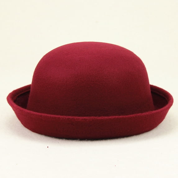 Breezora Solid Roll Up Brim Panama Bowler Hat for Men Women Classic Wool Round Bucket Cap