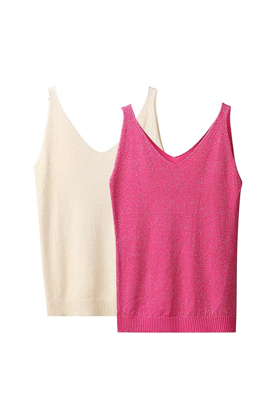 Sparkle V Neck Sequin Camisol for Women Stylish Two Piece Set Beige