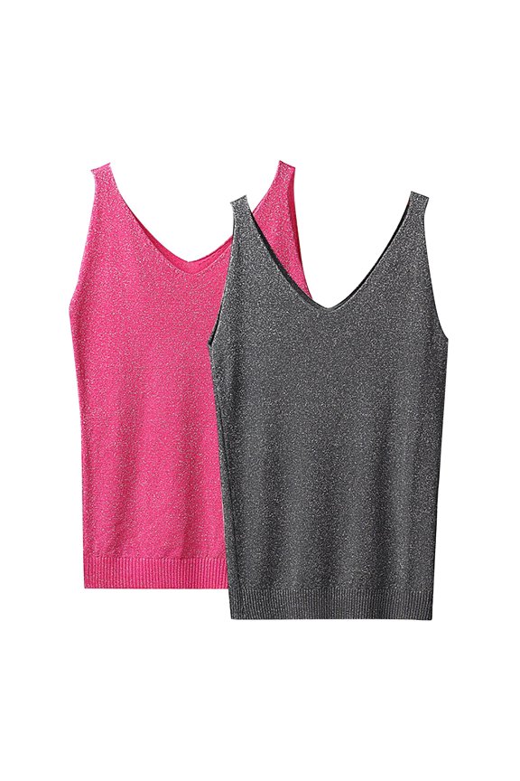 Sparkle V Neck Sequin Camisol for Women Stylish Two Piece Set Dark Gray