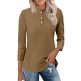 thumbnail image 1 of Breezora Stand Collar 3/4 Sleeve Button Down Shirt for Women Lightweight Breathable Tunic Top for Office Casual and Outdoor Activities S Size Khaki, 1 of 5