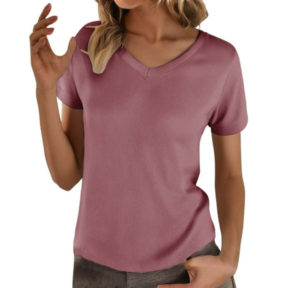 Breezora Stylish Women's V Neck Stretch Tshirt Lightweight Breathable Tee Loose Fit Comfortable Everyday Basic Top For Lounge And Streetwear L Size Pink