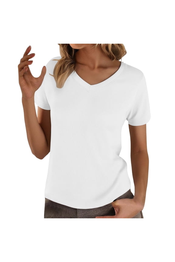 Stylish Women's V Neck Stretch Tshirt Lightweight Breathable Tee Loose Fit Comfortable Everyday Basic Top For Lounge And Streetwear XL Size White