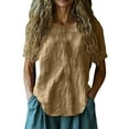 thumbnail image 1 of Breezora Summer Short Sleeve Linen Tops for Women Lightweight Breathable Casual Shirt with Stylish Print Relaxed Fit XXXL Size Khaki, 1 of 4