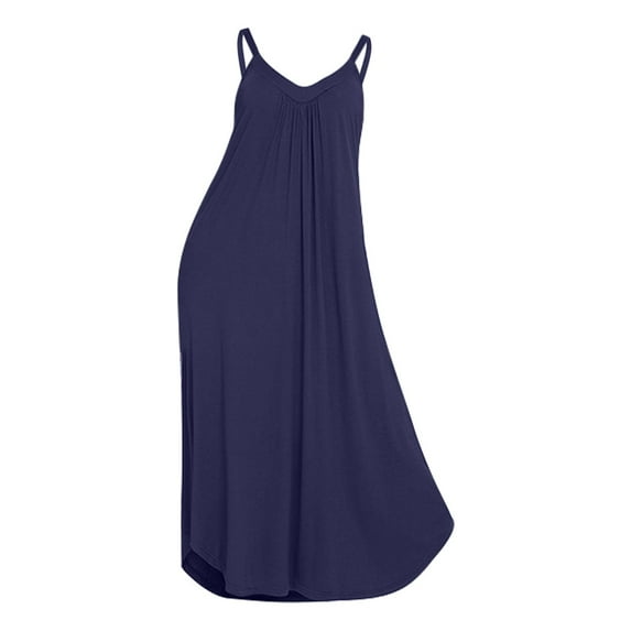 Breezora Summer Sleeveless Nightgown Long Slip Nightshirt Plus Size Sleepshirt Womens Comfort Flowy Chemise Navy