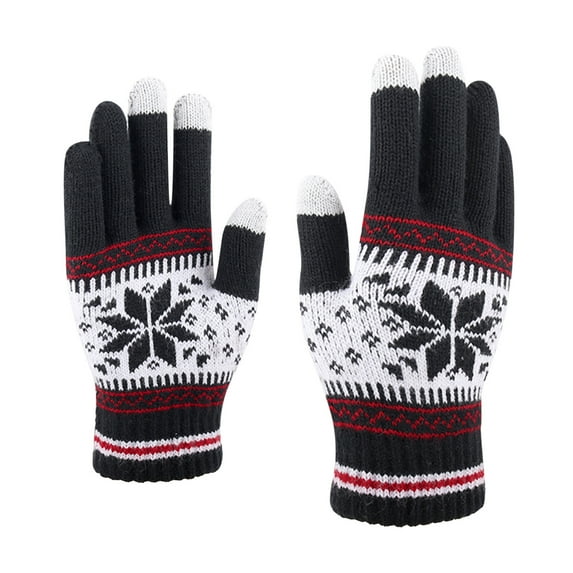 Breezora Touchscreen Knitted Gloves for Men and Women Winter Warm Snowflake Print Design Soft Material for Phone Use and Outdoor Black