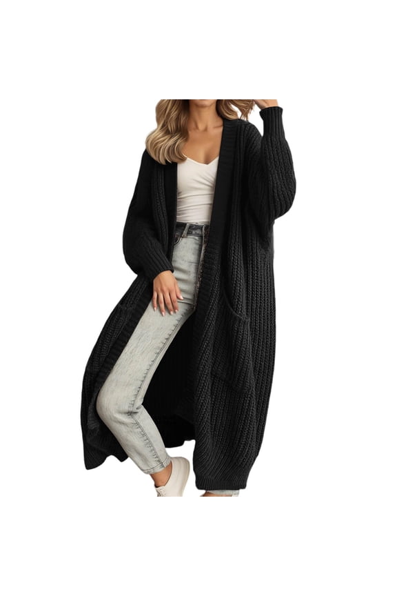 Trendy Lightweight Long Sleeve Open Front Cardigan for Women Soft Thin Casual Breathable Cover Up Duster XXXL Size Black