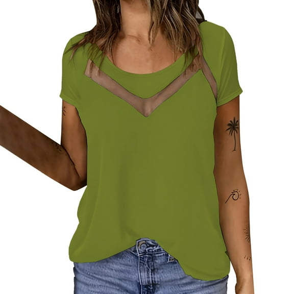 Breezora Trendy Mesh Short Sleeve Top for Women Slim Fit Fashionable See Through Design Comfortable Breathable Blouse XL Size Green