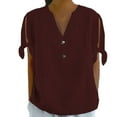 thumbnail image 1 of Breezora Trendy V Neck Tee for Women Side Button Detail Split Sleeve Design Loose Fit Casual Summer T Shirt XL Size Wine, 1 of 5