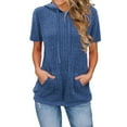 thumbnail image 1 of Breezora Trendy Women's Short Sleeve Hooded Top Oversized Pullover with Pocket for Casual Wear M Size Blue, 1 of 9
