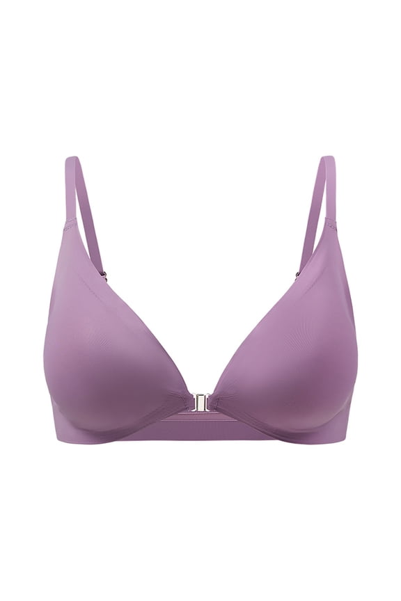 Triangle Bralette for Women Front Close Wireless Bras Deep V Neck Seamless Comfort Full Coverage Adjustable Daily Wear Purple