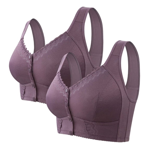 Breezora Two Piece Front Closure Wireless Bra Set Breathable Comfort Support for Women Full Coverage Everyday Wear Bralette 38 Size Purple